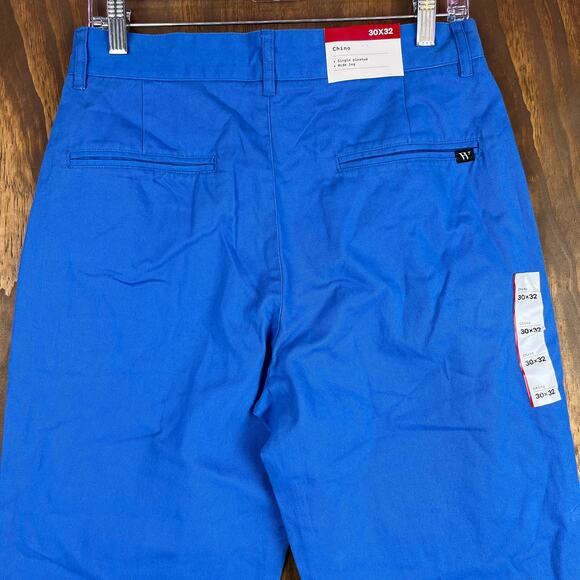 Houston White Mens Pants Blue Chinos Single Pleated Wide Leg 100% Cotton 30x30 - Picture 10 of 12